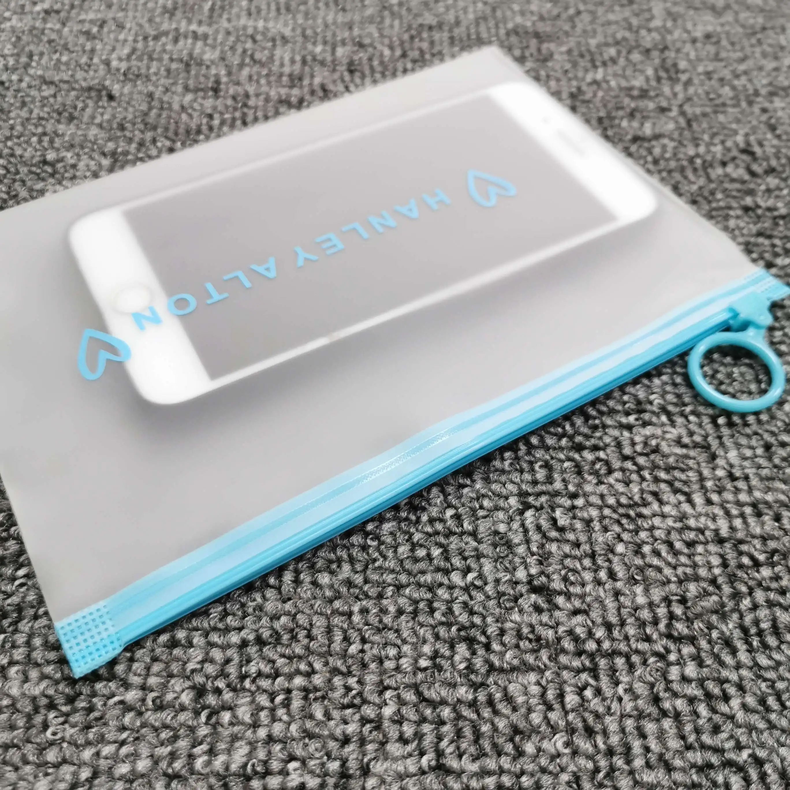 Eva/pe/pvc Ziplock Frosted Underwear Clothing Plastic Zipper Bag With Logo Blue zippered zip pocket With Circle Ring