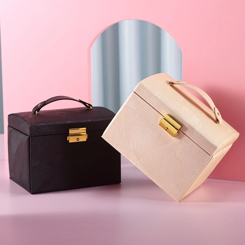 Wholesale Large Custom PU Leather Jewelry Box With Logo Necklace Ring Earring Jewellery Organizer Storage Packaging Gift Case