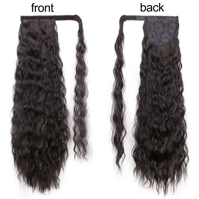 High Quality 22 Inch Drawstring Ombre Corn Wavy Curly Ponytail Clip In Pony Tails Hair Extensions