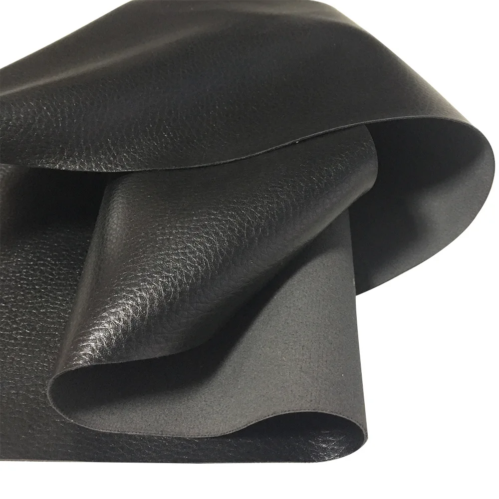 Custom Thick Black Emboss 3D Litchi Split Texture Rexine Artificial Synthetic PU Shoe Fabric Faux Leather for Shoes Sofa Car