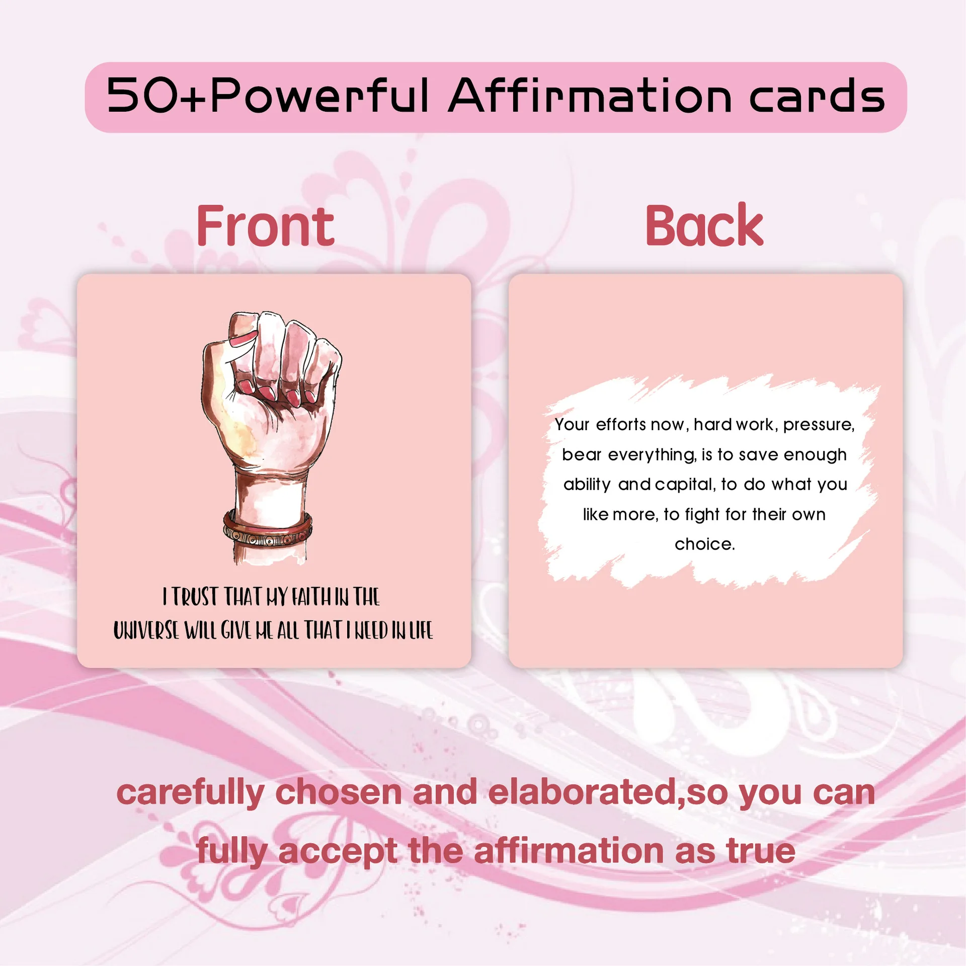 Encouragement Greeting Cards 50 European Women Affirm Positive English Cartoon Set Inspirational Paper Cardboard Cards