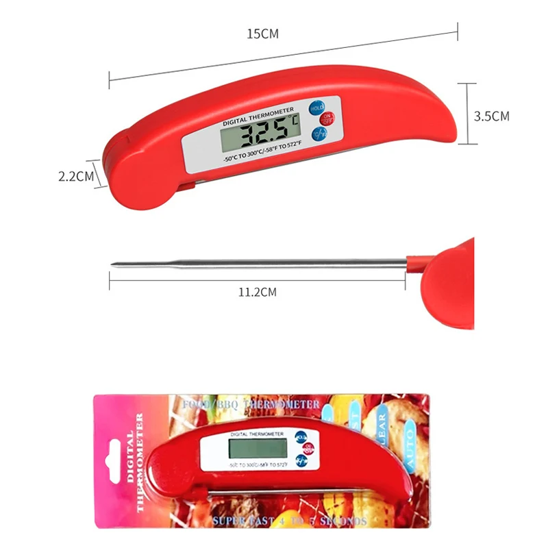 High Quality Foldable Stainless Steel Instant Read Meat Thermometer Digital Food thermometer with LCD Back light Display