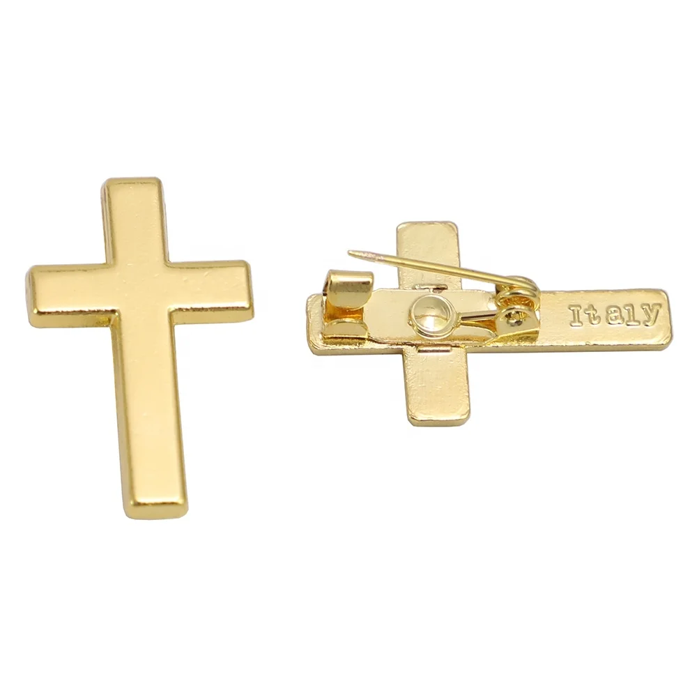 Gold Tone Religious Christian Booches Cross Lapel Pin