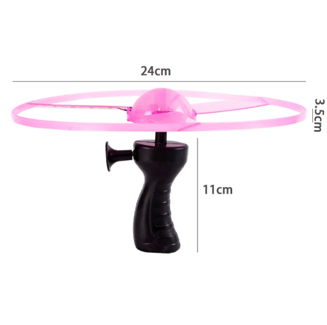24cm Funny UFO Led Flying Saucer Colorful Light Up Flying Disco Kid Toys Plastic Pull String Spinning Helicopter Outdoor Toys
