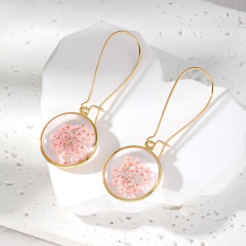 Cross Border Pierced Dangle Earrings Wholesale Bulk Earrings Women Luxury Geometric Round Dried Flower Earrings