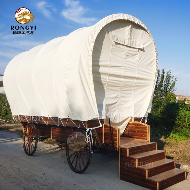 New outdoor luxury mobile carriage tent glamping wagon tent/luxury hotel camping wagon tent/house wooden covered wagon