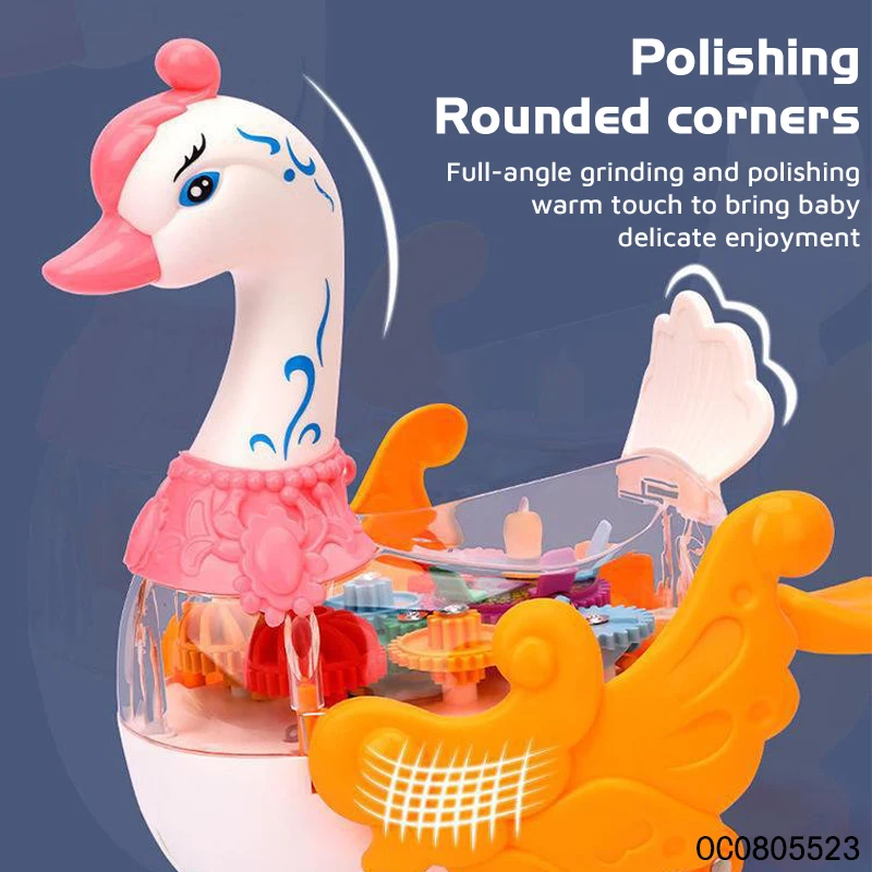 Kids baby cute electric colorful plastic gear swan toys with light music