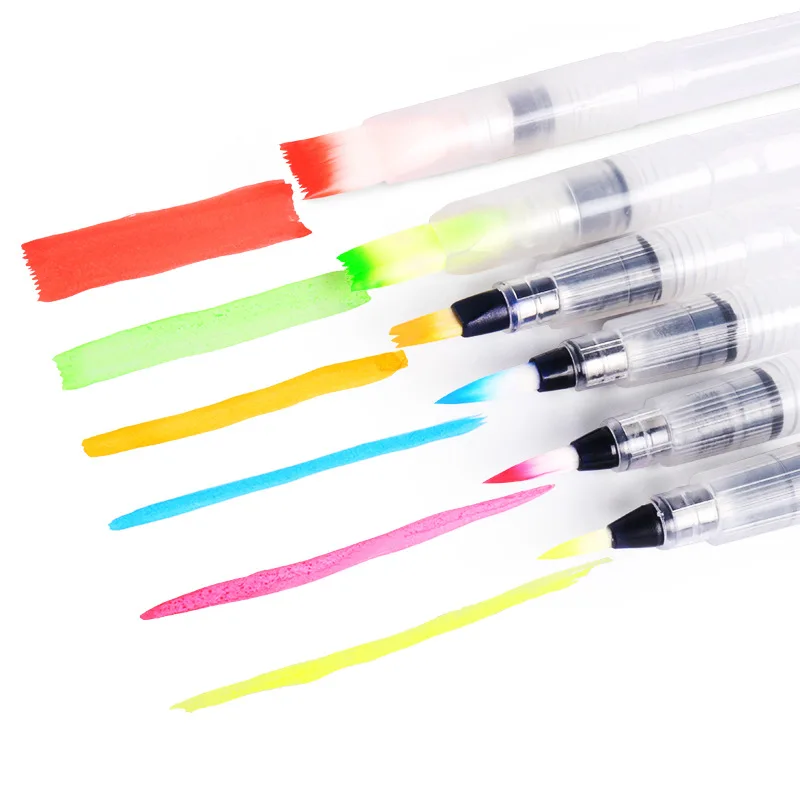 Refillable 6 Sizes Tips Empty Water Color Brush Pen Set  for DIY Painting