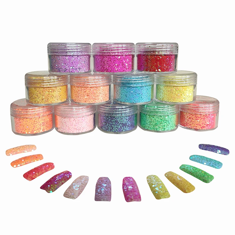 10G Hexagon Pearl Iridescent Glitter Powder for Acrylic Nail Art DIY PET  Macaron Glitter For Slime Craft Products and Painting