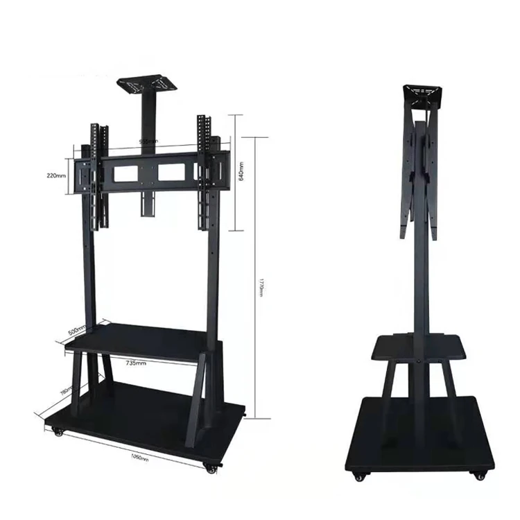 Регулируемая высота, передвижная тележка для телевизора, напольная стойка, Мобильная светодиодная тележка с ЖК-дисплеем с полкой и 4 колесами