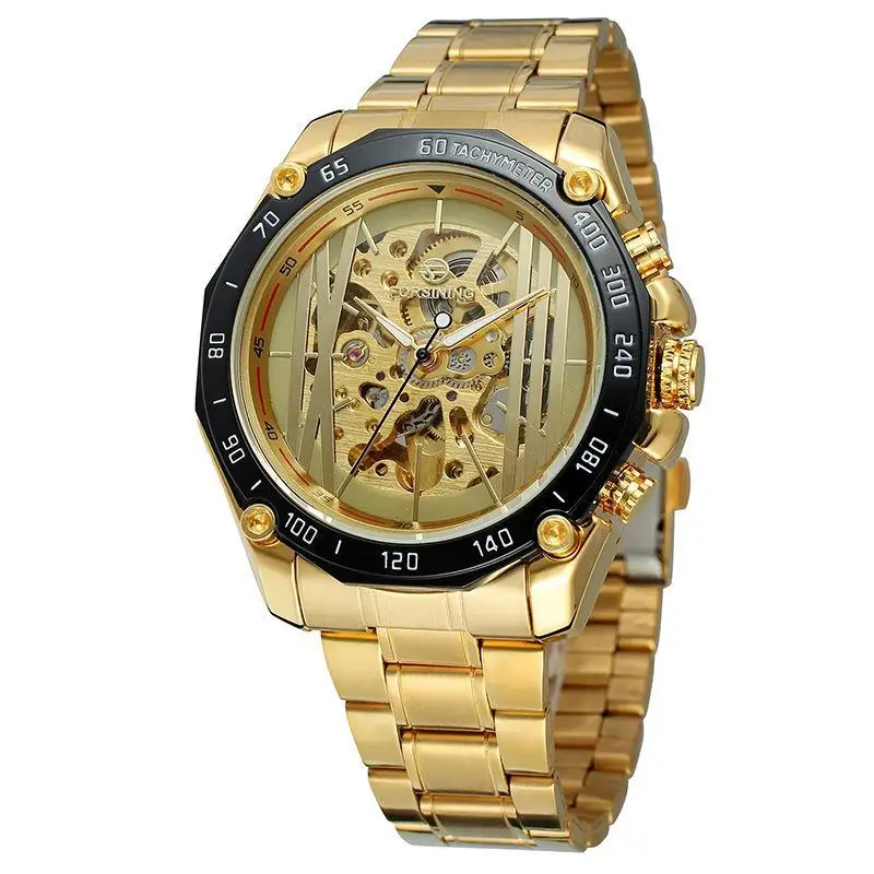 T- winner 2024 New Men Watches With Silver Bars Original Jam Tangan Fashion Skeleton Stainless Steel Gold Automatic Wrist Watch
