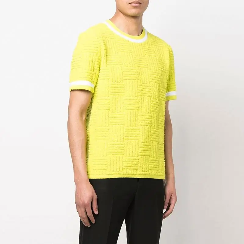 DOVEN OEM Manufacturer Custom Men Summer Weave Design Texture Crew Neck Short Sleeve Patchwork Casual T-Shirt