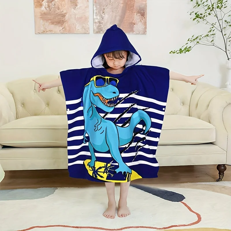 Hot fashion custom high quality cartoon print breathable comfortable microfiber children beach surfing hooded pongee bath towel