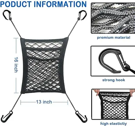 3-Layer Car Mesh Organizer, Seat Back Net Bag, Barrier of Backseat Pet Kids, Cargo Tissue Purse Holder