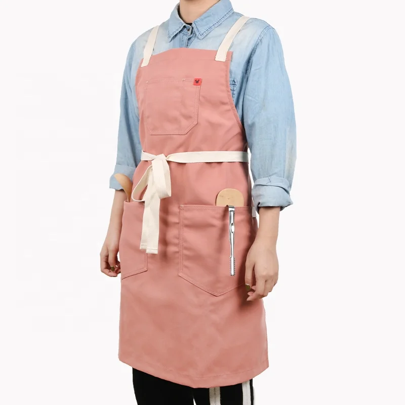 CHANGRONG Custom Adjustable Cross Back Straps Recycled RPET Canvas aprons men women work apron with tool pockets
