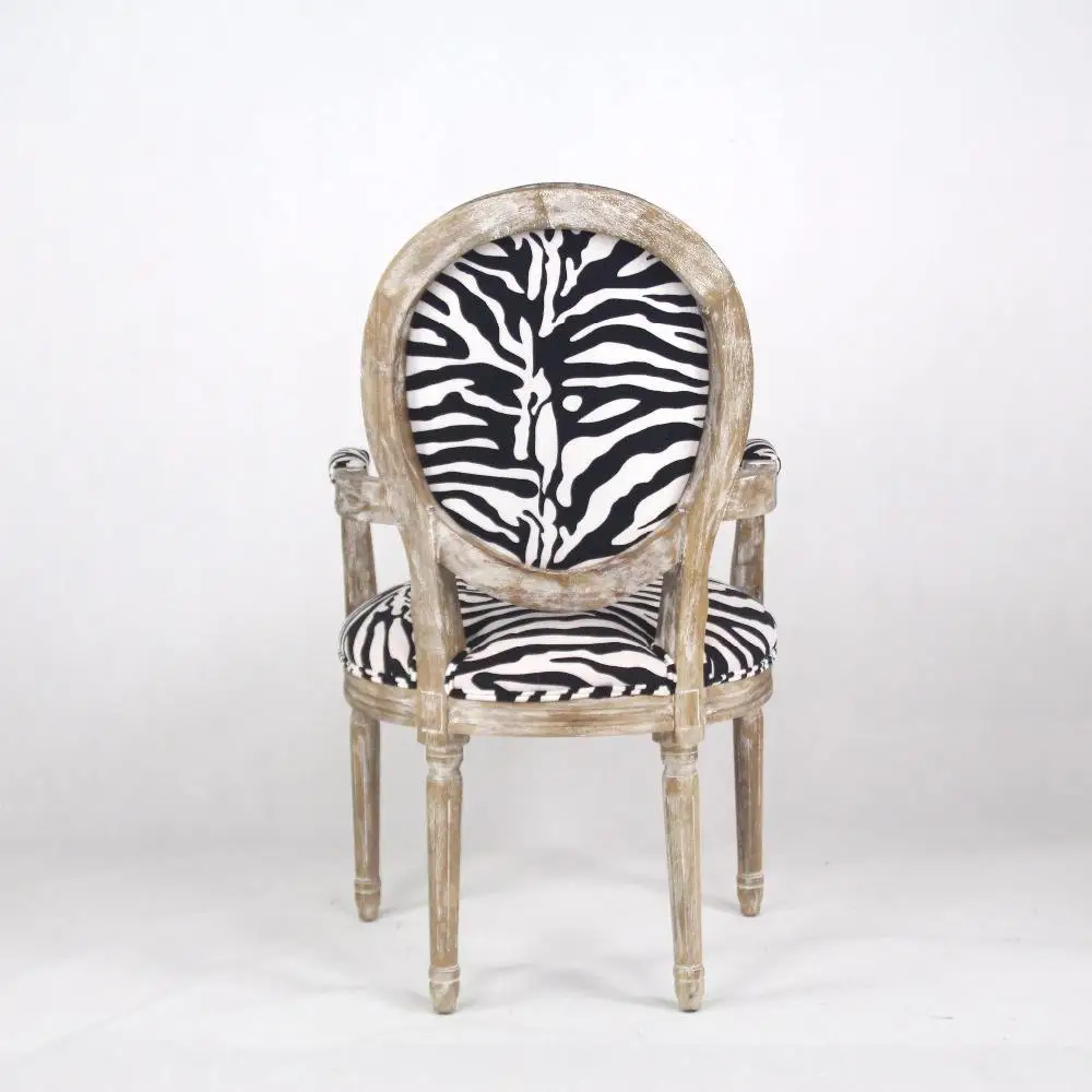 Modern Upholstered Striped Printed Black and White Chairs Wood Retro Style Fabric Luxury Dining Room Chairs