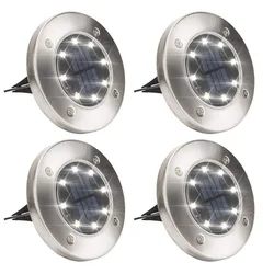 2023 LED Solar Ground Outdoor Garden 8 Led Pathway Lawn Disk Underground Lamp