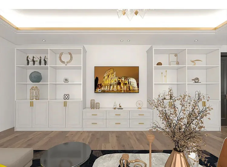 Modern wooden cabinets furniture design house hotel living room tv stand cabinet and coffee table set