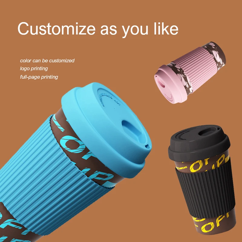 New coffee grounds Mug cup  350ml  Eco green biodegradable reusable Cup With spill proof Silicone Lid