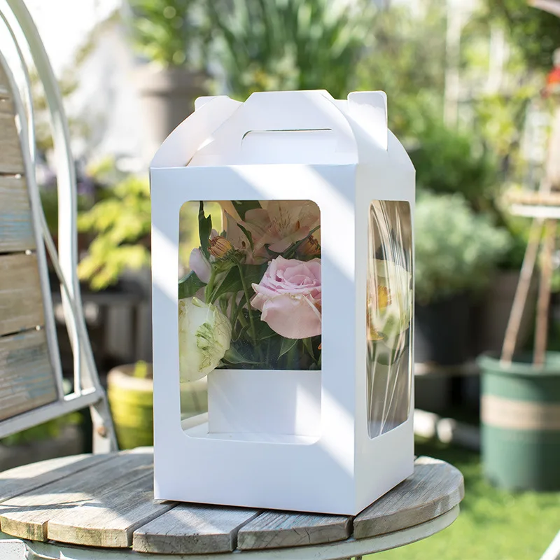 Flower PVC Transparent Window Bag Flowers Hand Bags Gift Paper Bag Packaging Rose Flower Bouquet Box