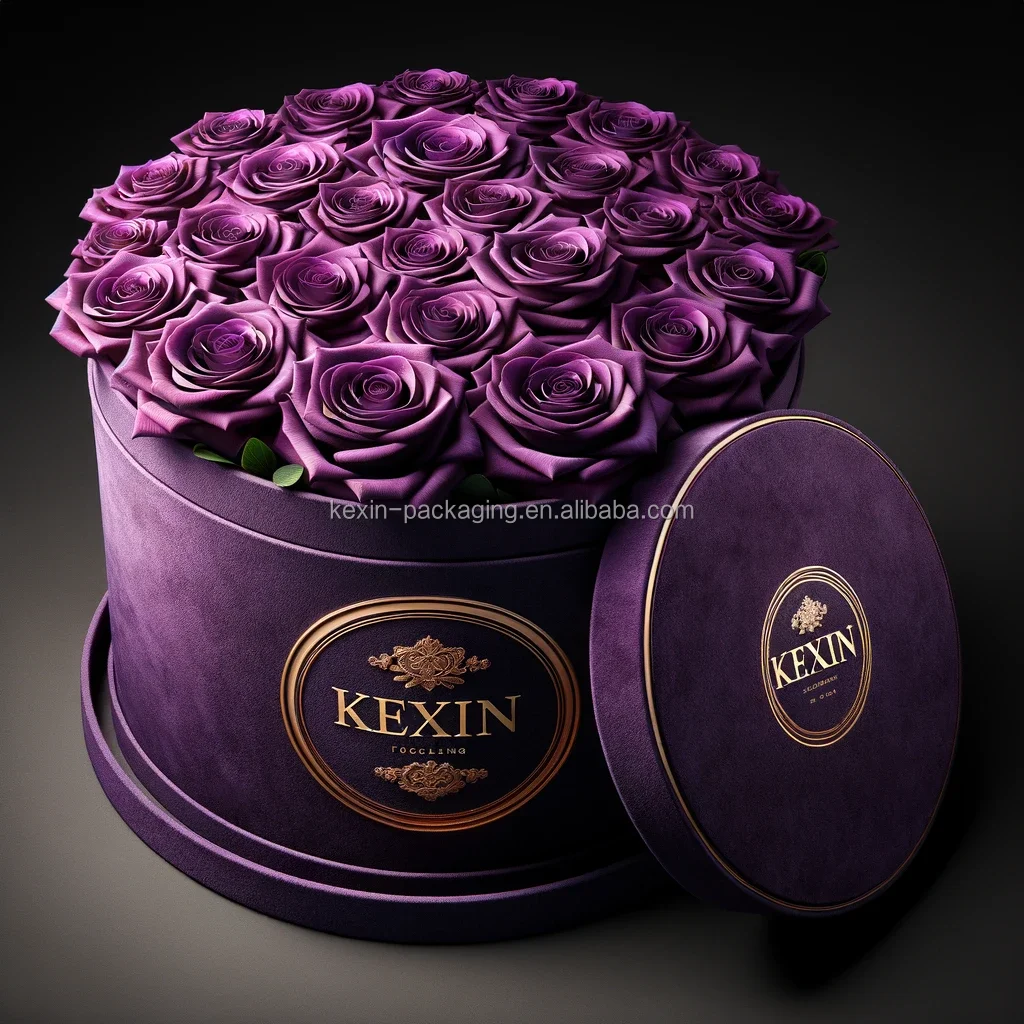 High Quality Round Shape Hat Flower Box For Flower Display Bouquet Boxes With Logo Velvet Round Flower Box With Ribbon Design