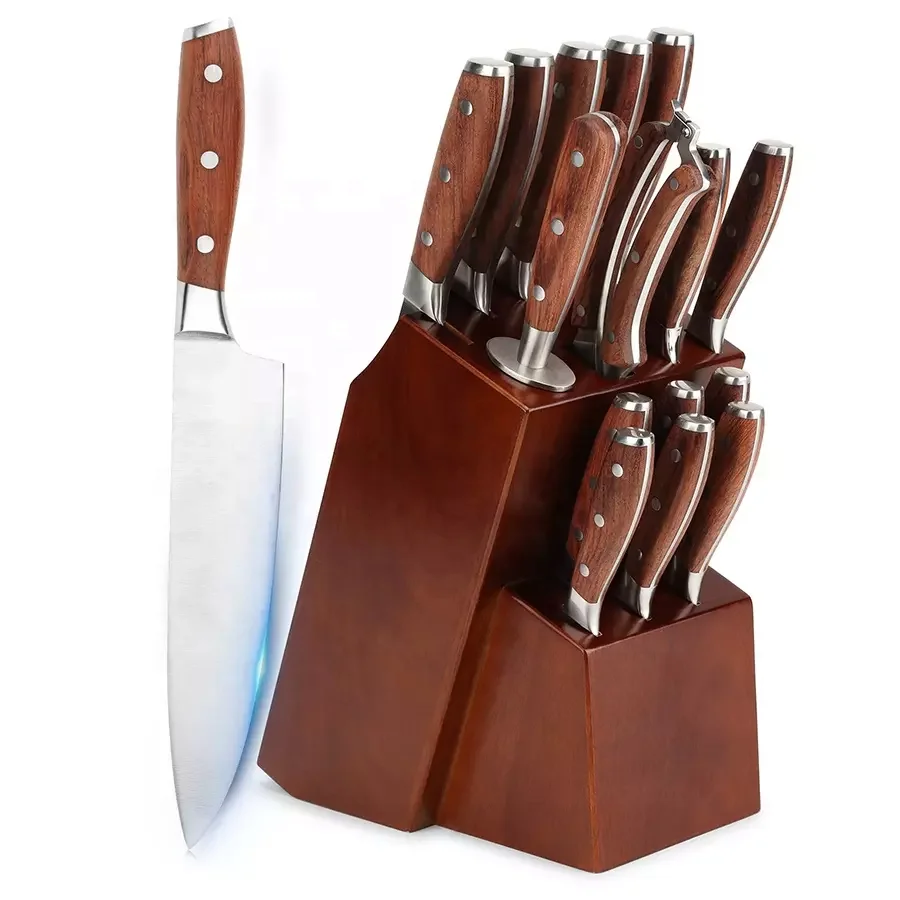 German steel japanese chef with knife sharpener pakka wood handle stainless steel kitchen knife set kitchen knives
