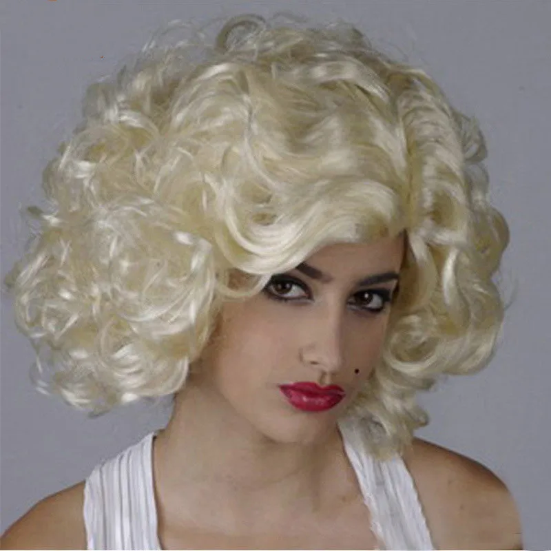 Marilyn Monroe Cosplay wig small curl wave skew bangs short hair chemical fiber