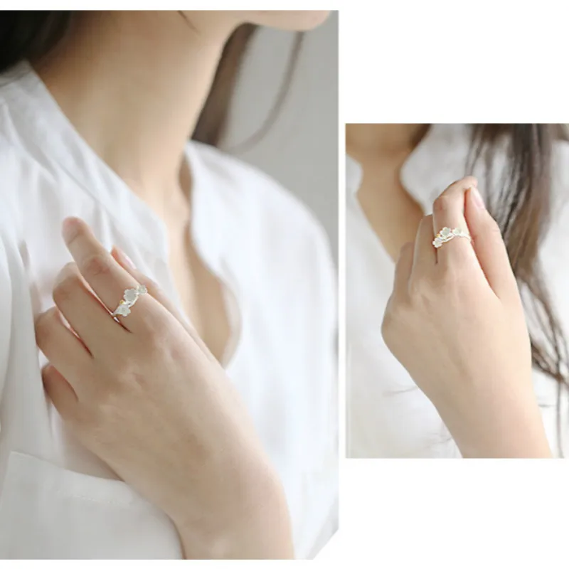 
Amazon Hot Sell 925 Sterling Silver Rings Lotus Plum Flower Handmade Rings For Woman 