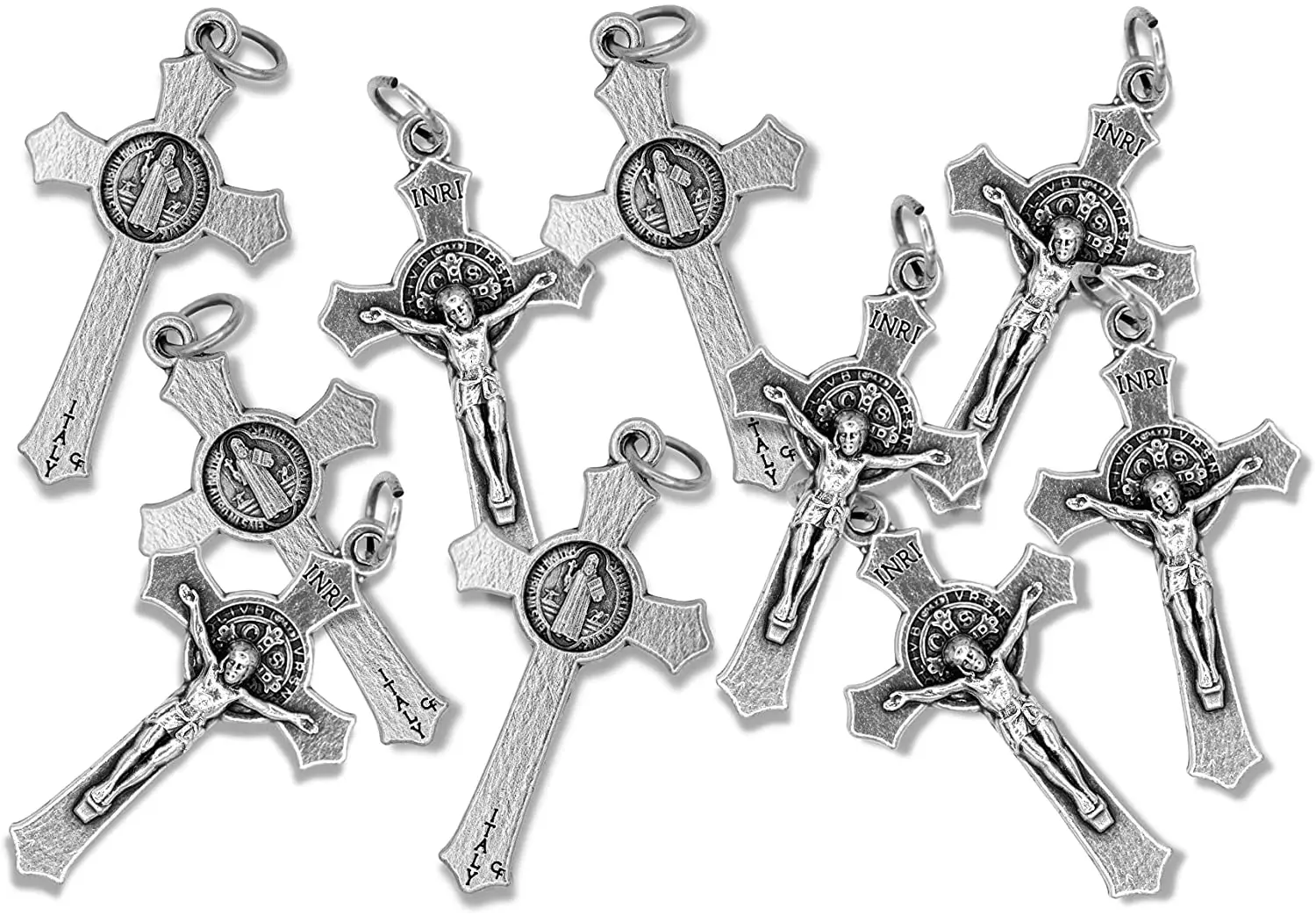 100 PCs St Benedict Crucifix Cross for Rosary Silver Oxidized Crucifix Rosary Part for Catholic Necklace St Benedict Rosary