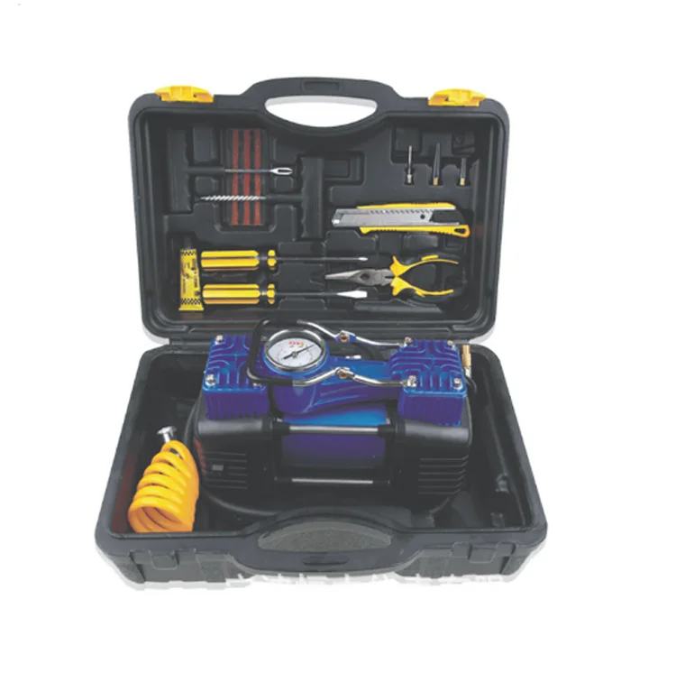 Plastic Box Double Cylinder Car Air Compressor Tire Pump Auto Air Inflator With LED Light Tire Repair Tool