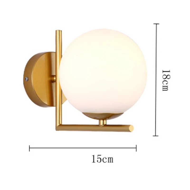 
Art Deco Indoor Decorative Gold Base White Globe Glass Ball Wall Lamp Sconce for Home Living Room 