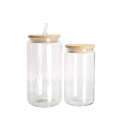 USA Warehouse Custom Logo Cup 12oz 16oz Matte Sublimation Jar Transparent glass beer Can Mug with Bamboo Lid and Straw