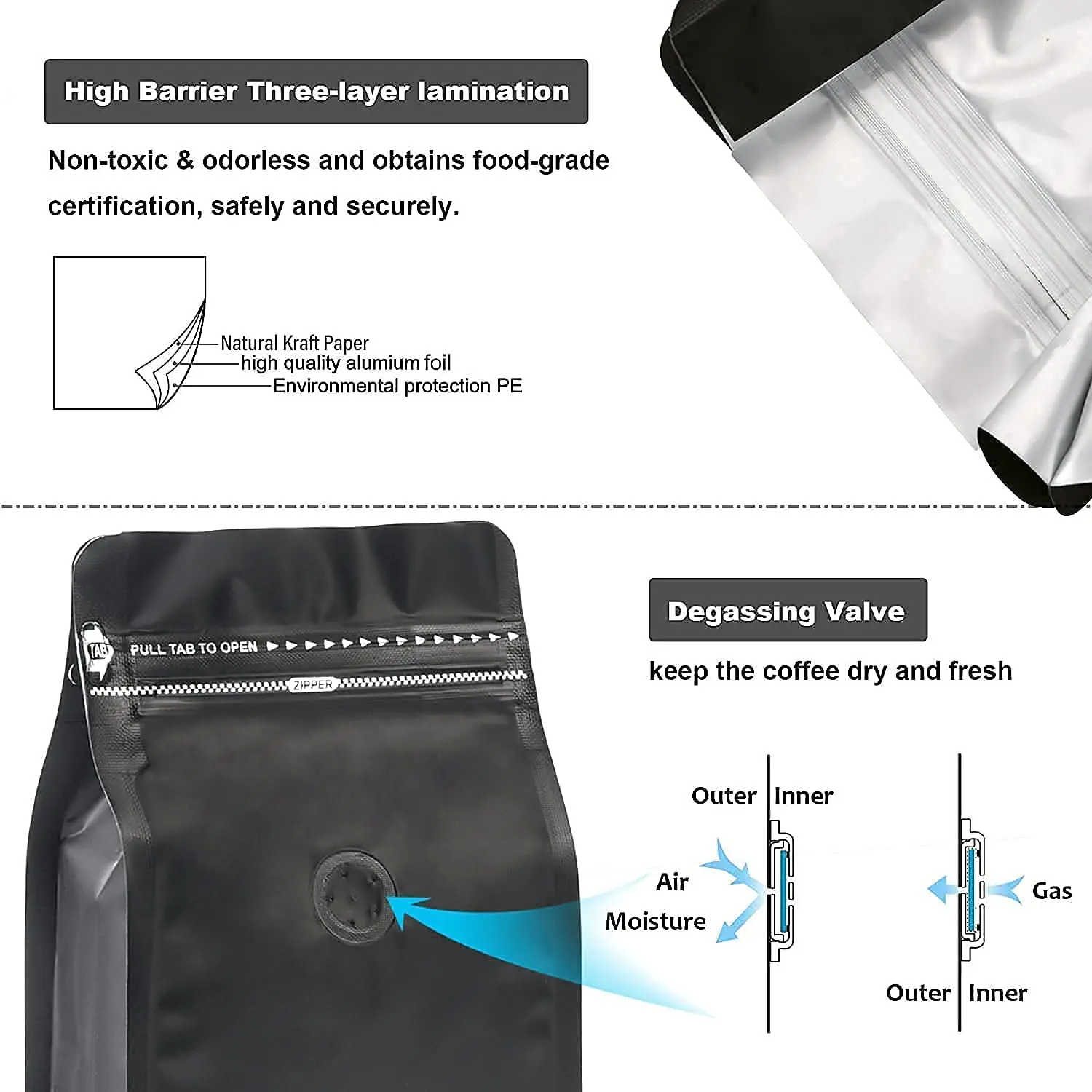 Customized high barrier foil coffee bag exhaust valve thickened octagonal sealing bag matte black  coffee plastic packaging bags