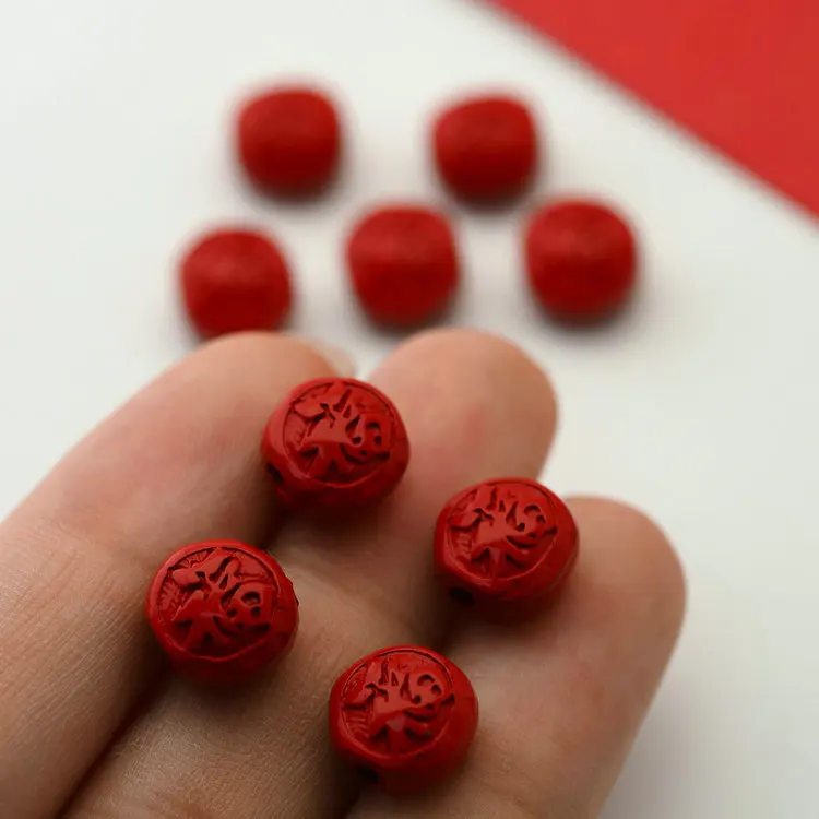 Cinnabar Carved High Content Gold Sand Small Fu Word Bracelet Ruyi Spacer Beads Wholesale Blessing Bag Charms