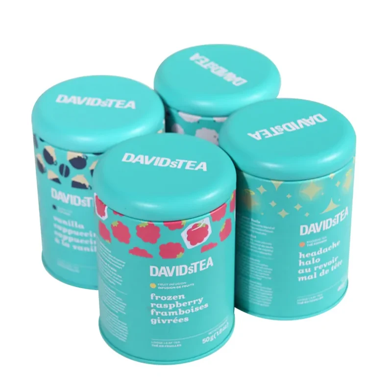 Factory Custom LOGO Print Small Jar Combination Tea Container Round Cylindrical Metal Box Coffee Tea Tins Cans Packaging For Tea