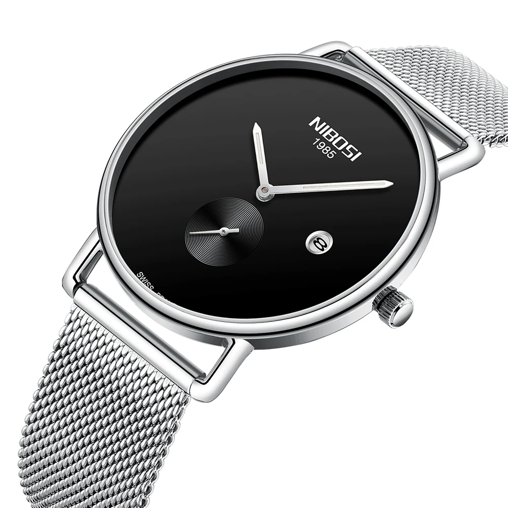 Black Face White Pointer Simple Top Brand Watch