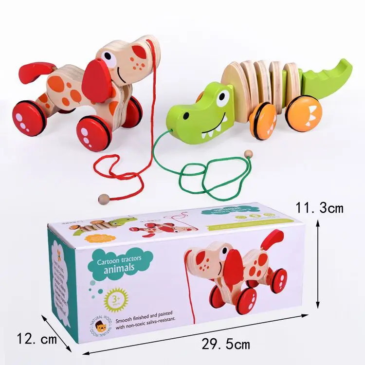 wood duck animal trailer toy wooden pull string baby car toy