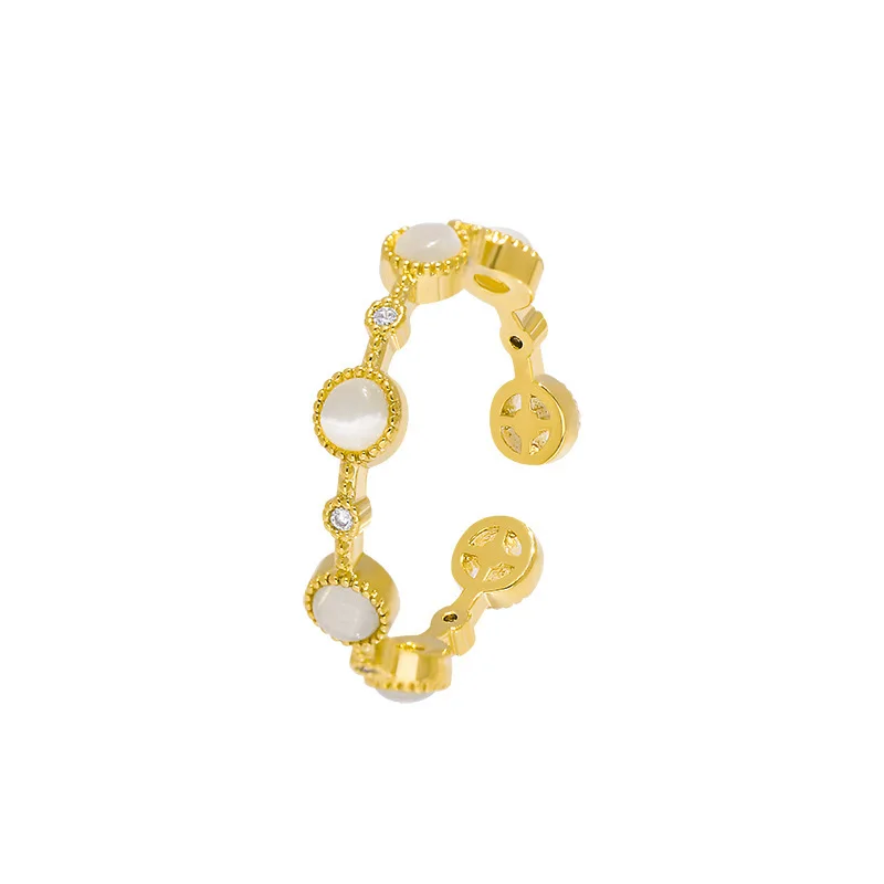 Opal Opening Ring Light Luxury Fashion Personality Ins Tide Small Round Cold Wind Simple Jewelry For Women Girl Friendship
