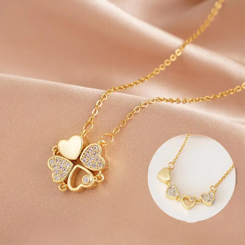 Summereaf Clover Stainlelegantel Necklace Party Heart Linked to Heawomenocasualwearing Necklace Magnetic Charm Necklace Cute