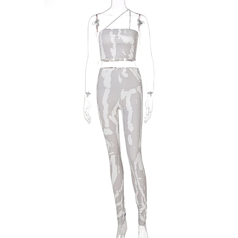 Spring 2022 women s clothing fashion ribbed tie dye printed 2pc pants set outfit two piece women spring style clothes