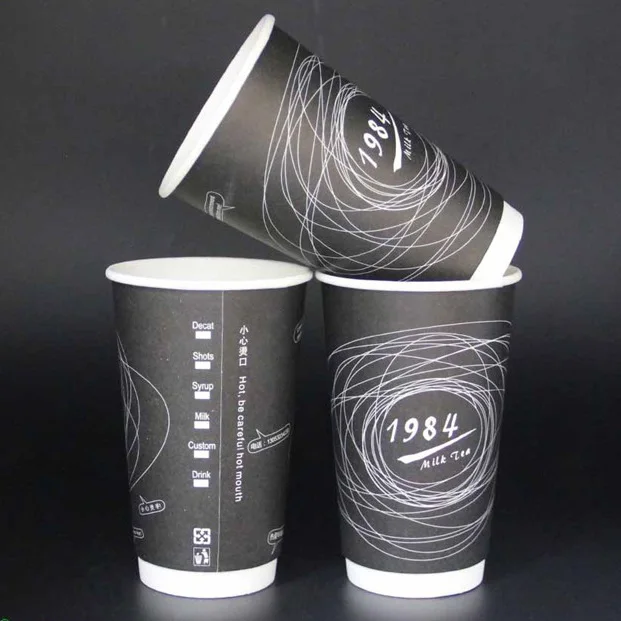  8Oz 12Oz 16Oz Customized Design Paper Cups Disposable Printed Double Wall Ripple