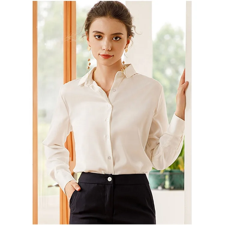 Classical Korean Good Quality Reasonable Wholesale Price Women Formal Designs Office Tops with Pants Long Sleeve Blouse