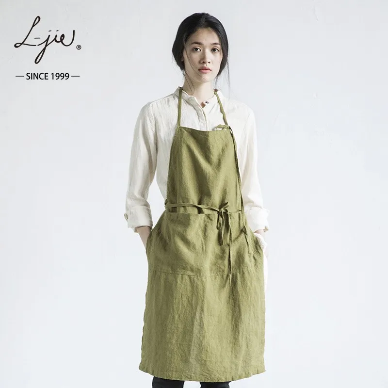 100% Cotton Kitchen Apron Custom  Fashionable Customized  Ceramic Apron Simple Sleeveless Household Antifouling Overalls