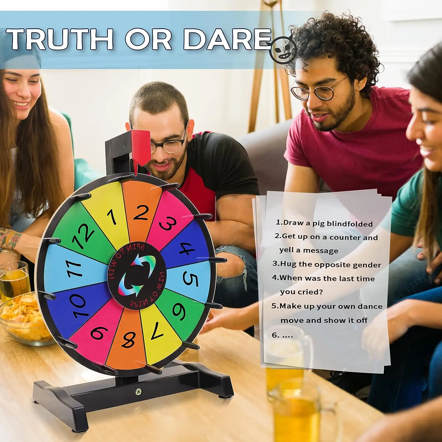 Spinning Prize Wheel Tabletop Color 14 Slots Spinning Wheel  Editable Carnival Fortune Spin to Win Casino Trade Show