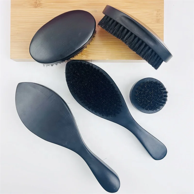 100% Natural Boar Bristle Beard Brush Mens Shaving Brush Wooden Handle Curved Custom Beard Care Wave Brush