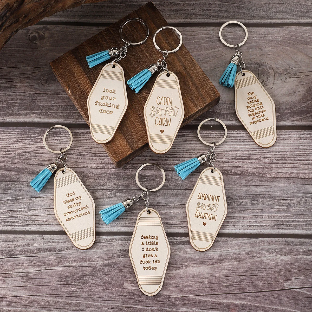 Wholesale Blank Wooden Keychains for Engraving Sublimation Wood Keychain Holder Motel Key Chain  Luggage Tags Name Card