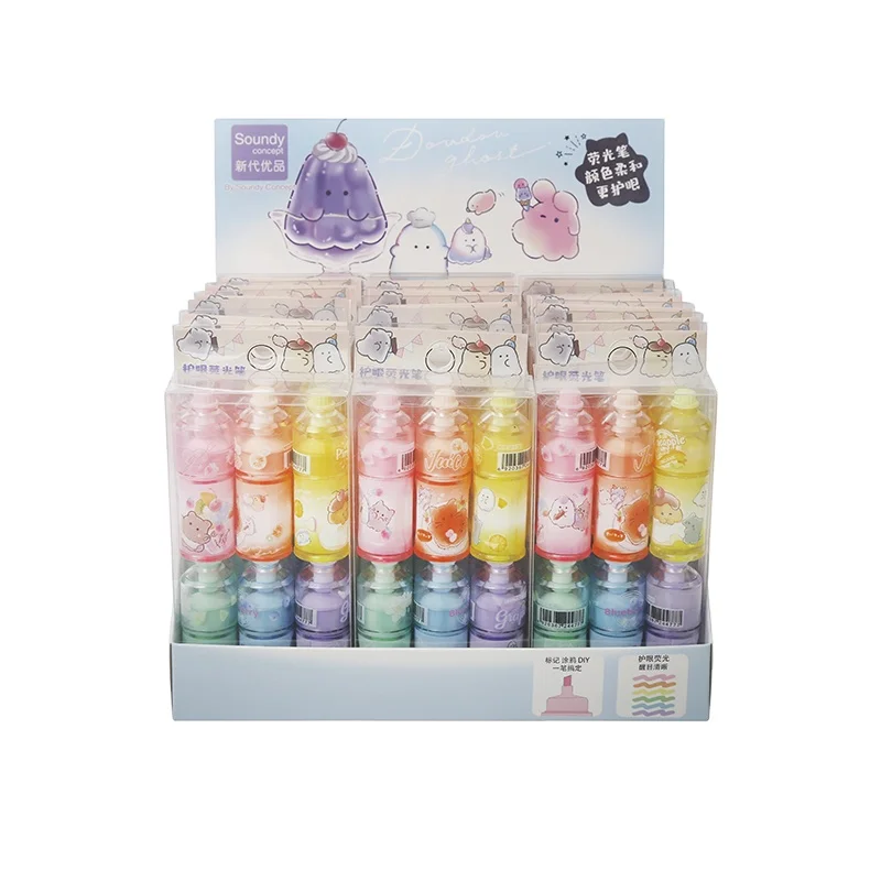 Custom Cute stationary six-color Cartoon Obakenu Tea bottle Shape kawaii stationery eyeshadow Highlighter Pen for children