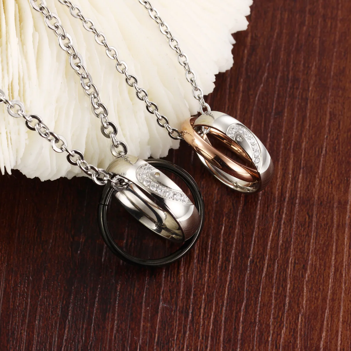 Couples Titanium Steel Women Men Jewelry Zircon Half Heart Puzzle Pendant Necklaces