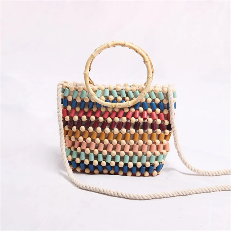 TLB-8E604   colorful beaded handbag for women 2022 lady crossbody shoulder bag with bamboo handle