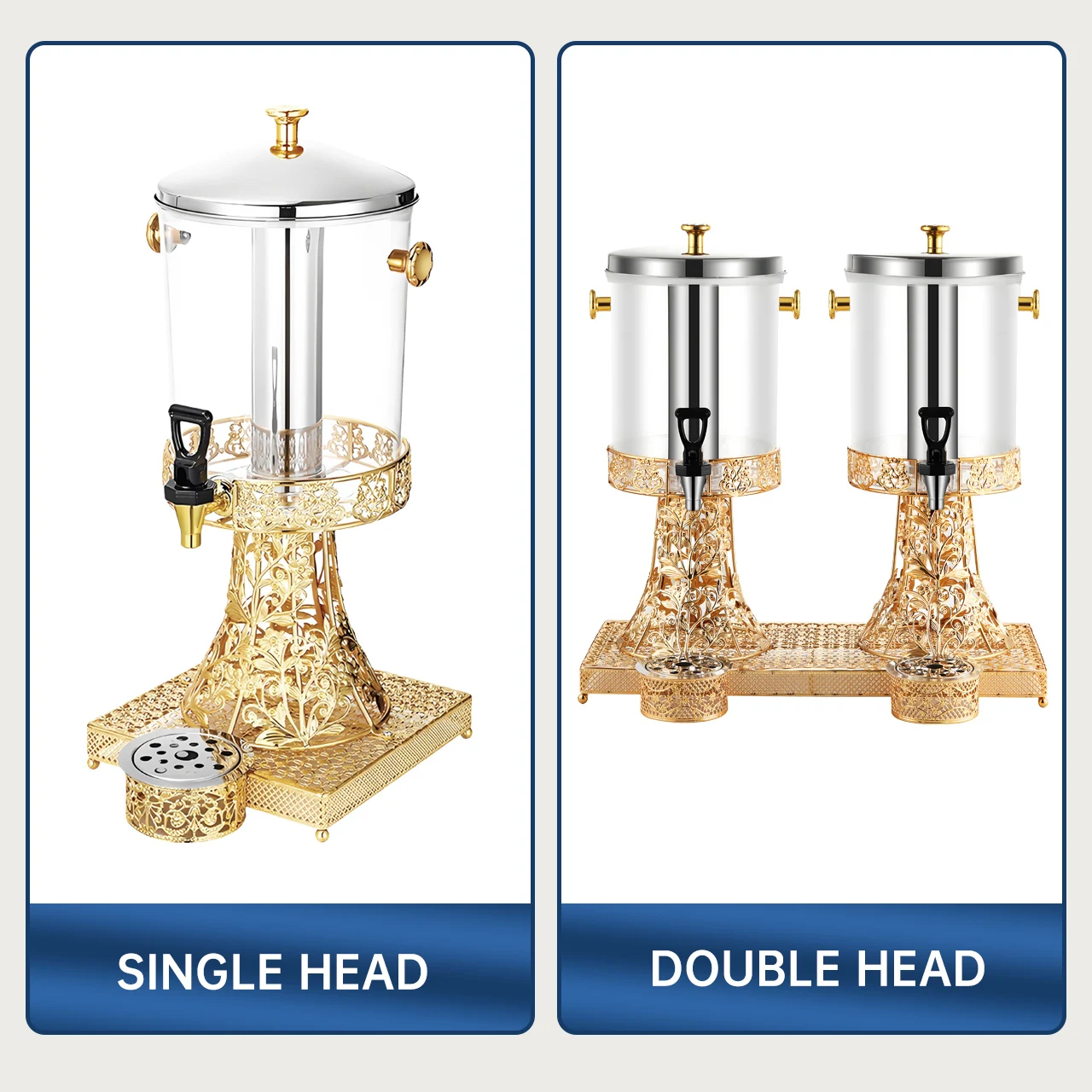 YITIAN Luxury Commercial Catering Equipment Golden 8L Plastic Beverage Dispenser Stainless Steel Cold Juice Drink Dispensers